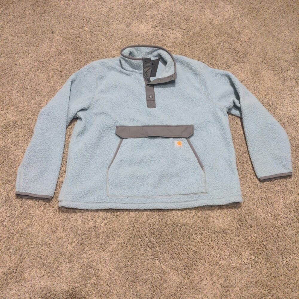 Carhartt Fleece Jacket Mens XL Blue 1/4 Snap Relaxed Pullover Pocket 0J4991-M